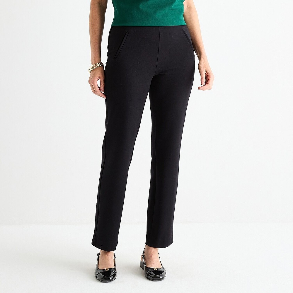 MSRP $54 Liz Claiborne Amelia Womens XL Petite Black Straight Pull-On Pants